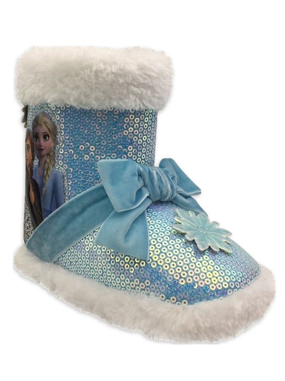 Disney Frozen Kids Size 5-6 Bootie Slippers With Sparkly Sequins & Faux Fur Cuff